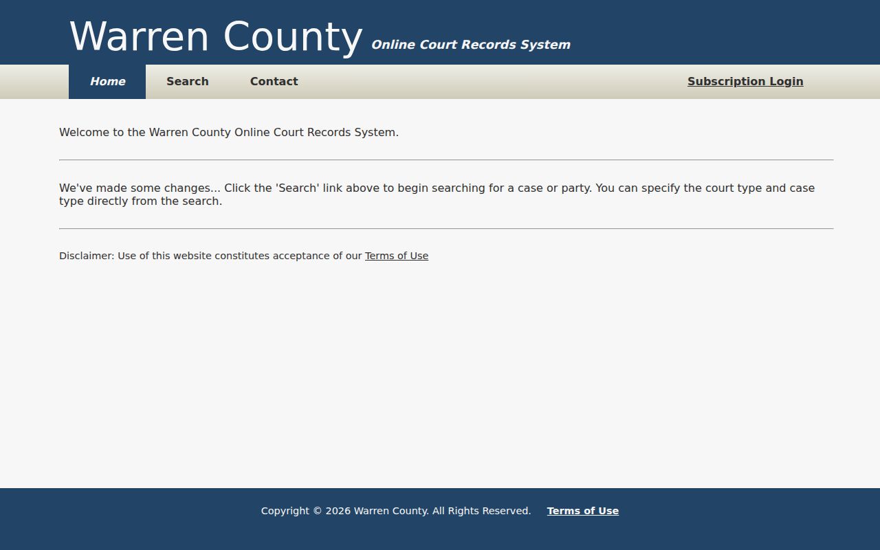 Warren County Online Court Records System home page