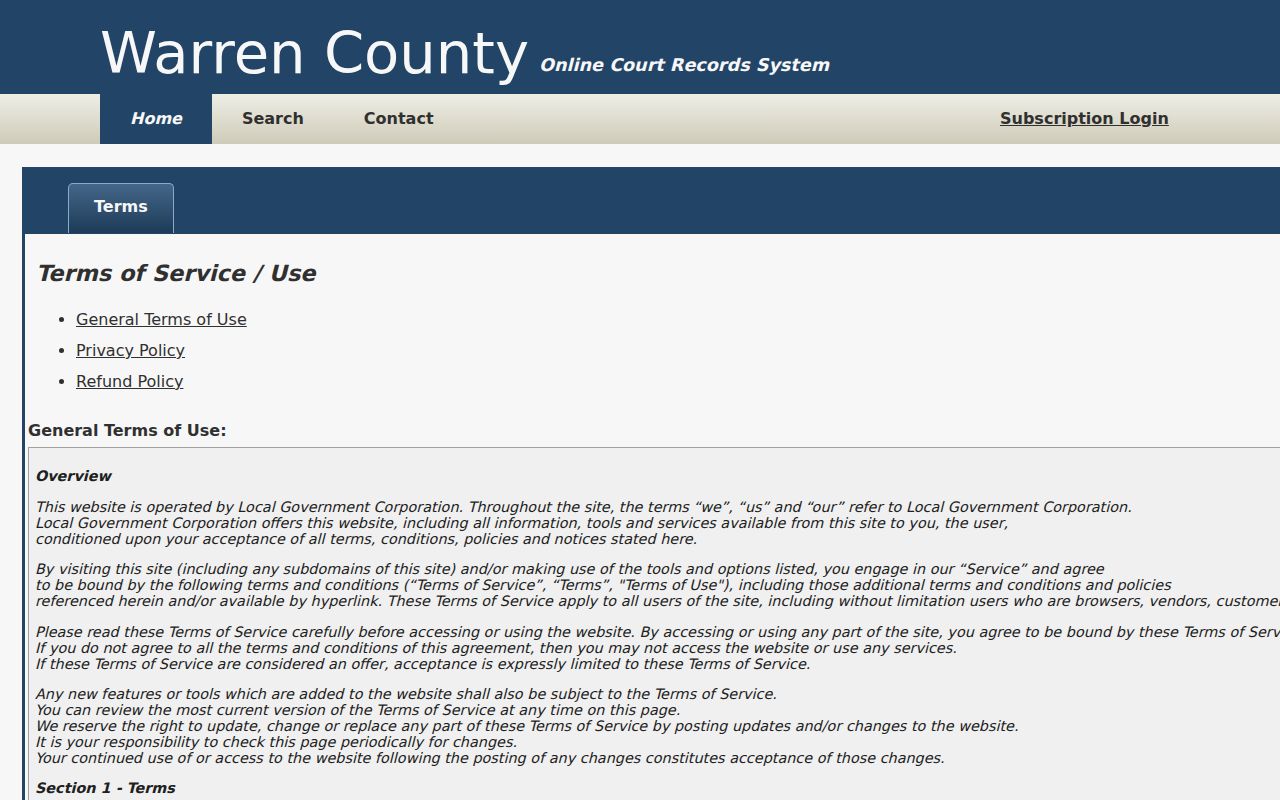 Warren County portal non-official-record notice