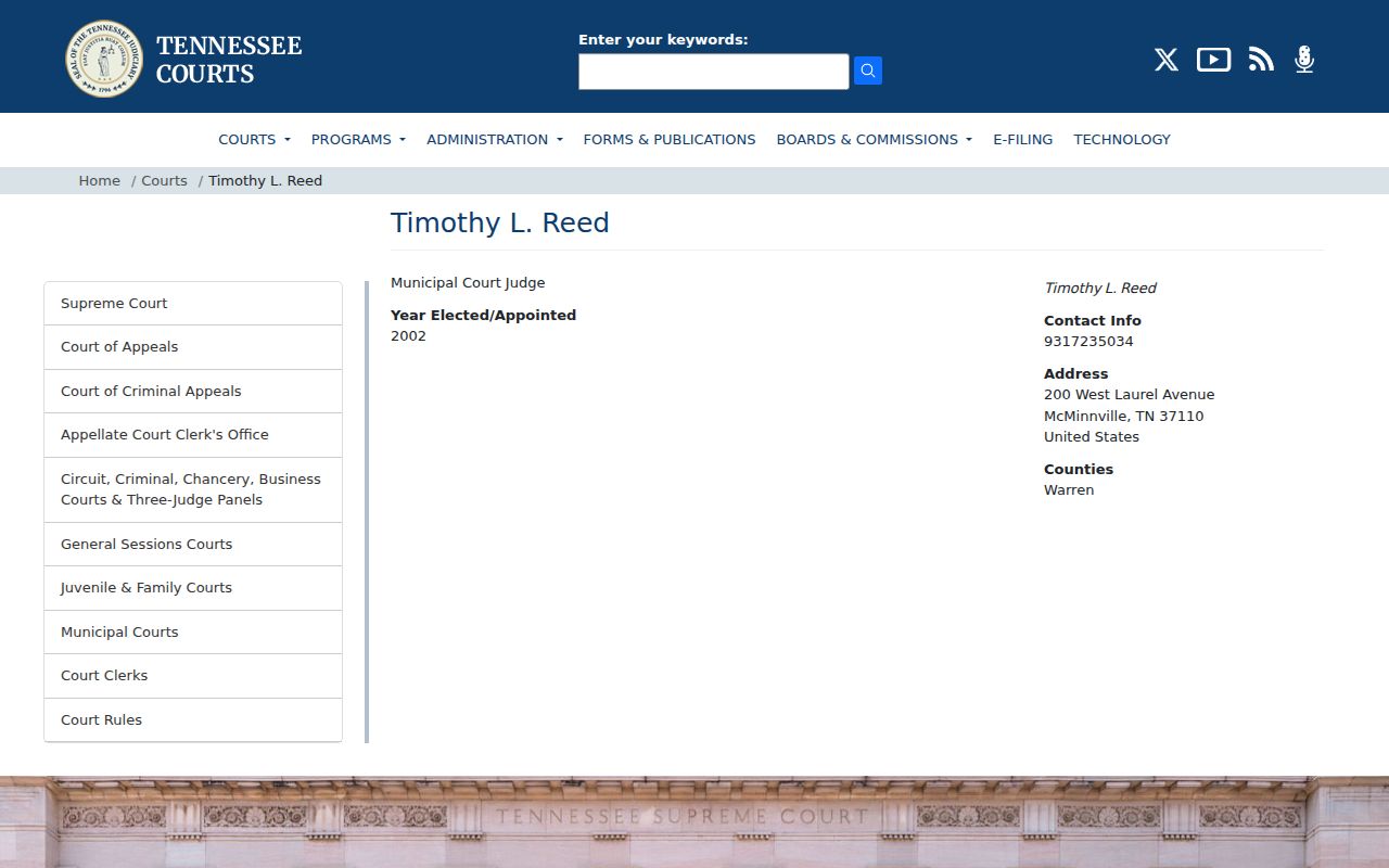 AOC municipal judge profile for Timothy L. Reed