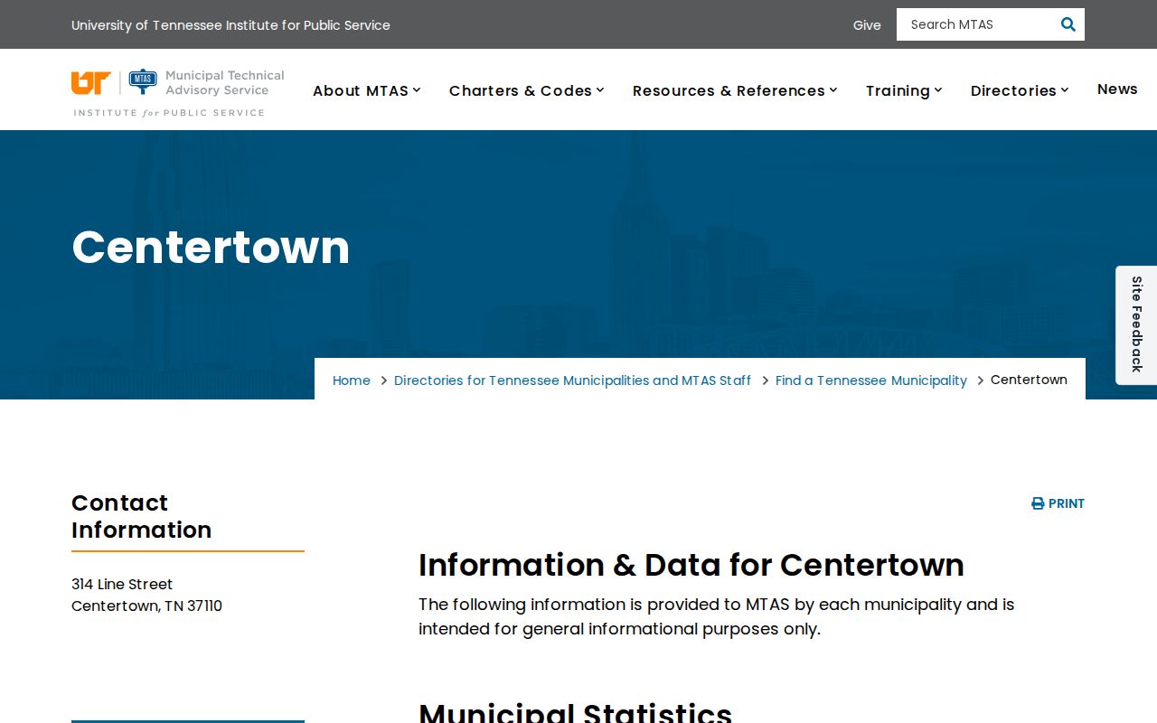 Official MTAS Centertown municipal directory