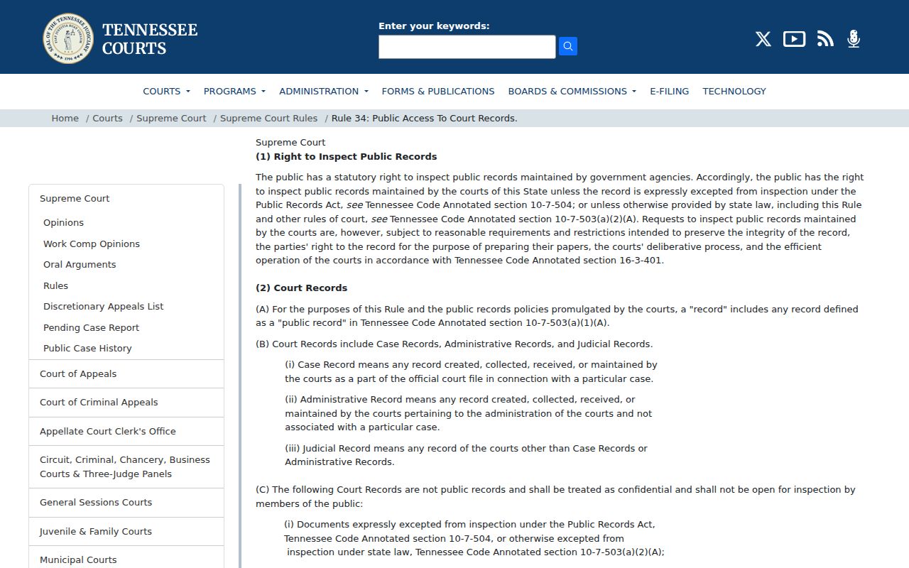 Warren County court records Rule 34 access page